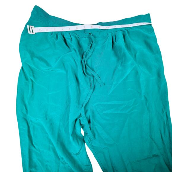 💚 Vintage Emerald Green Real Silk Drawstring Pants – 80s/90s - Picture 4 of 5